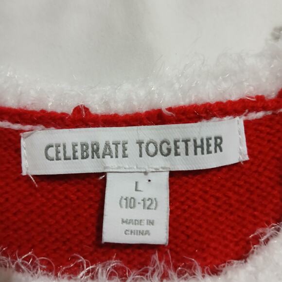 Ugly Christmas Sweater Dress Large (10/12) CanDY Canes Plaid Skirt Sequin Bow - Picture 2 of 11